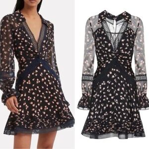 Self-Portrait Black and Pink Floral Long Sleeve Dress